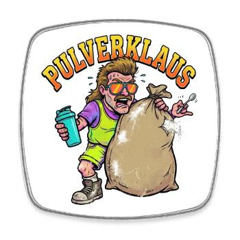 Pulverklaus: Protein oder Zauberpulver Gym - Viereckiger Kühlschrankmagnet - Weiß - Vorne