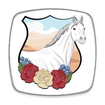 Un cheval Abbayan avec des fleurs dans un écusson - Magnet carré - blanc - Devant