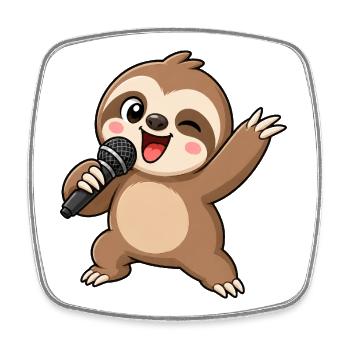 Dessin animé paresseux mignon, chanteur de karaoké, musicien - Magnet carré - blanc - Devant