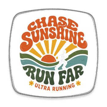 Ultra Running - Chase Sunshine, Run Far - Square fridge magnet - white - Front