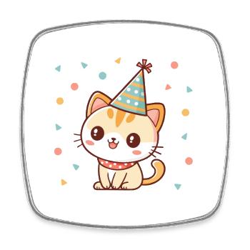 Chaton fête pastel et confettis - Magnet carré - blanc - Devant