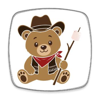 Cowboy Teddybär mit Marshmallow Lagerfeuer Motiv - Viereckiger Kühlschrankmagnet - Weiß - Vorne