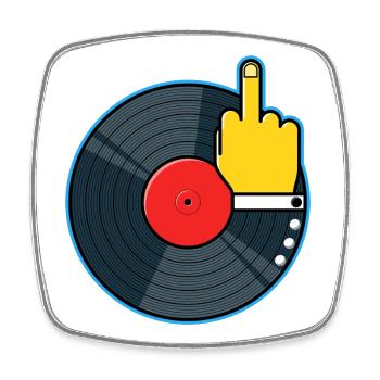 Vinyl Album with Hand Showing Middle Finger - Square fridge magnet - white - Front