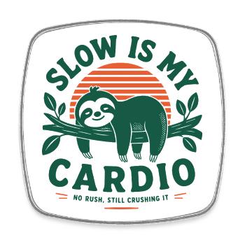 Slow Is My Cardio Faultier - Viereckiger Kühlschrankmagnet - Weiß - Vorne