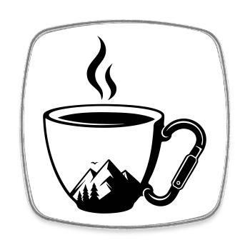 Coffee Cup Carabiner Mountains Outdoor - Square fridge magnet - white - Front