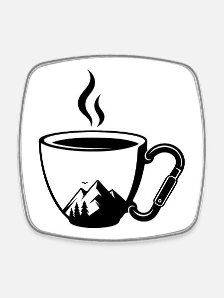 Coffee Cup Carabiner Mountains Outdoor - Square fridge magnet - white