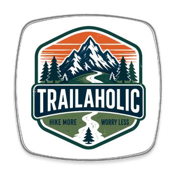 Trialaholic - Hike More, Worry Less - Square fridge magnet - white - Front
