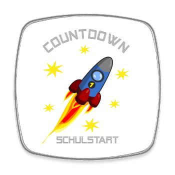 Rakete mit gelben Sternen - Countdown Schulstart - Viereckiger Kühlschrankmagnet - Weiß - Vorne