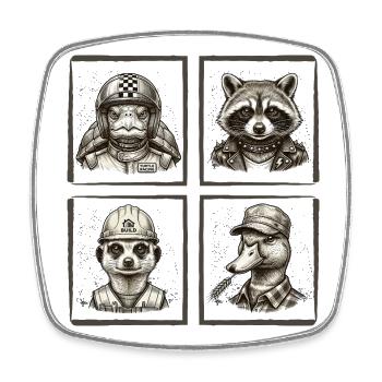 Retro Cartoon Animal Squad - Cool Vintage Look - Square fridge magnet - white - Front