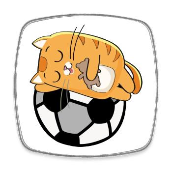 Kuschelkätzchen auf Fußball - Viereckiger Kühlschrankmagnet - Weiß - Vorne