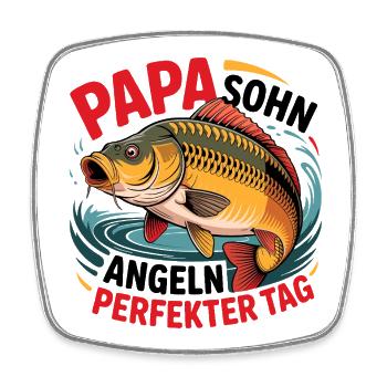 Papa und Sohn angeln zusammen - Viereckiger Kühlschrankmagnet - Weiß - Vorne