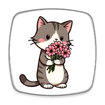 Katze mit Blumen - Viereckiger Kühlschrankmagnet - Weiß - Vorne