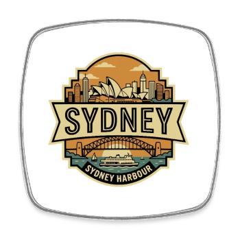 Sydney Harbour Skyline Retro Badge  - Square fridge magnet - white - Front