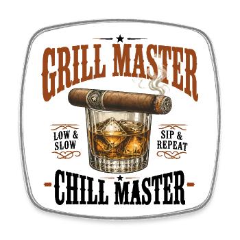 Grillmeister Whisky & Zigarre - Viereckiger Kühlschrankmagnet - Weiß - Vorne