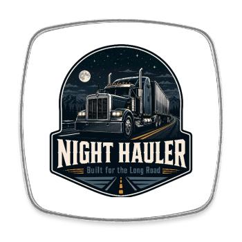 NIGHT HAULER Truck Driver Night Driving - Square fridge magnet - white - Front