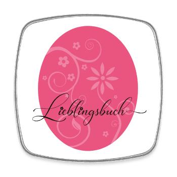 Lieblingsbuch - Florales Ornament oval - Rosa  - Viereckiger Kühlschrankmagnet - Weiß - Vorne