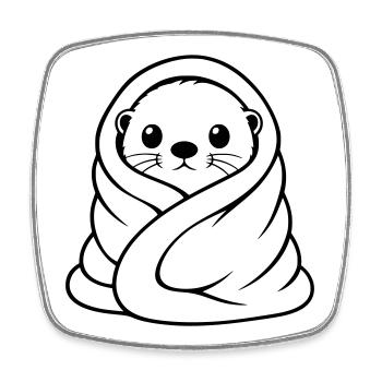 Cuddly otter in blanket Cute motif - Square fridge magnet - white - Front