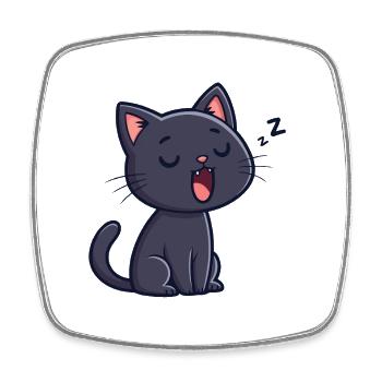 Cartoon Sleeping Black Cat - Square fridge magnet - white - Front