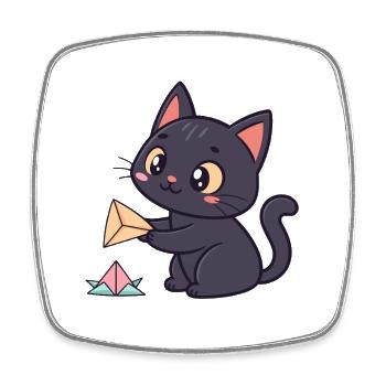 Kawaii Origami Cat and Paper - Square fridge magnet - white - Front