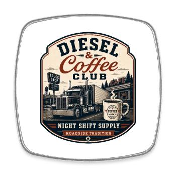 Diesel & Coffee Trucker Design - Viereckiger Kühlschrankmagnet - Weiß - Vorne