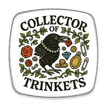 Raven Collector of Trinkets - Square fridge magnet - white - Front