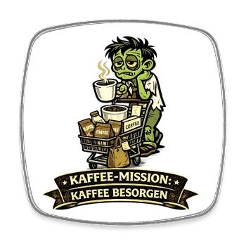 Kaffee-Mission: Zombie Kaffeeheld - Viereckiger Kühlschrankmagnet - Weiß - Vorne