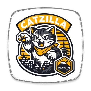 Catzilla Neon City Rampage - Viereckiger Kühlschrankmagnet - Weiß - Vorne
