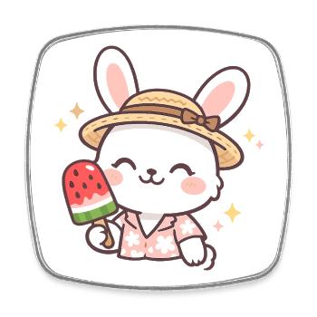 Sommerhäschen mit Wassermelone Eis - Viereckiger Kühlschrankmagnet - Weiß - Vorne