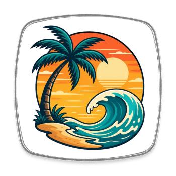 Palm Tree Sun Wave Vacation Summer Beach Shirt - Square fridge magnet - white - Front