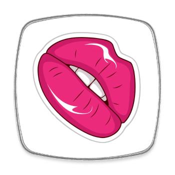 Pink Lips Pop Art Comic Retro Style - Square fridge magnet - white - Front