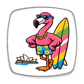 Flamingo Surfing with Sunglasses - Square fridge magnet - white - Front