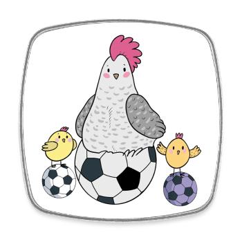 Huhn und Küken mit Fußball - Viereckiger Kühlschrankmagnet - Weiß - Vorne