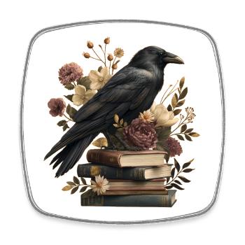 Raven on books - Square fridge magnet - white - Front