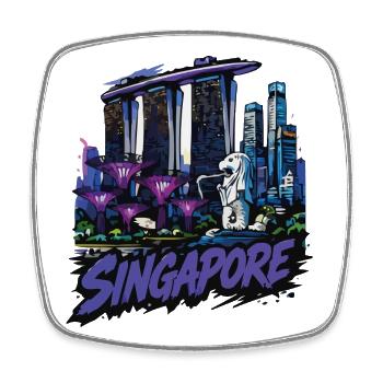 Singapur Neon Skyline & Merlion - Viereckiger Kühlschrankmagnet - Weiß - Vorne