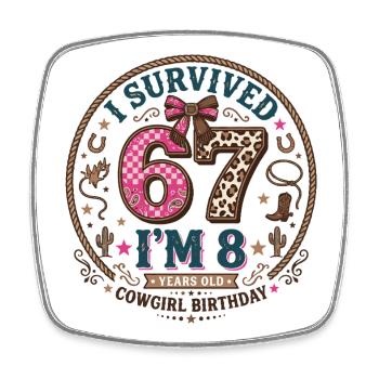 Birthday 8 Year Old Girl Western Cowboy Gift - Square fridge magnet - white - Front