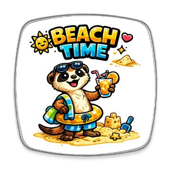 Beach Time Otter: Sand & Fun - Square fridge magnet - white - Front
