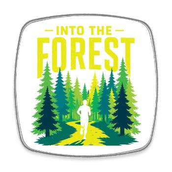Course sur sentier - Dans la forêt - Magnet carré - blanc - Devant