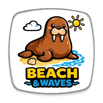 Walross am Strand: Beach & Waves - Viereckiger Kühlschrankmagnet - Weiß - Vorne