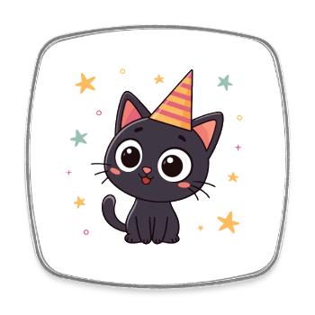 Black cat striped party hat - Square fridge magnet - white - Front