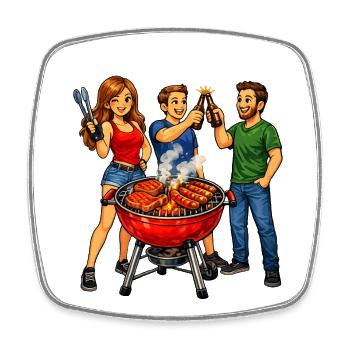Barbecue with friends - Square fridge magnet - white - Front
