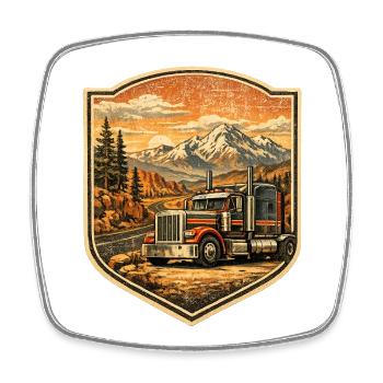 Truck Driver Truck Long-Distance Road Mountains - Square fridge magnet - white - Front