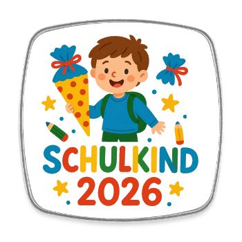 Schulkind 2026 – bunte Schulwelt - Viereckiger Kühlschrankmagnet - Weiß - Vorne