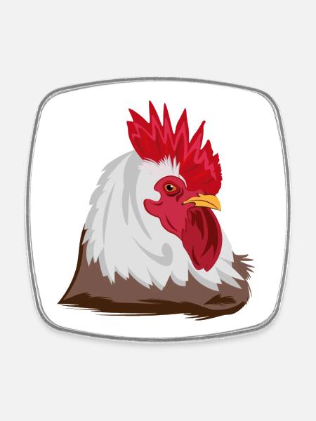 Vivid Rooster Crest Cartoon - Square fridge magnet - white