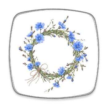 (Außer)gewöhnlicher Wegwartenkranz Blumenmotiv - Viereckiger Kühlschrankmagnet - Weiß - Vorne