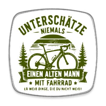 Unterschätze niemals alten Mann mit Fahrrad - Viereckiger Kühlschrankmagnet - Weiß - Vorne