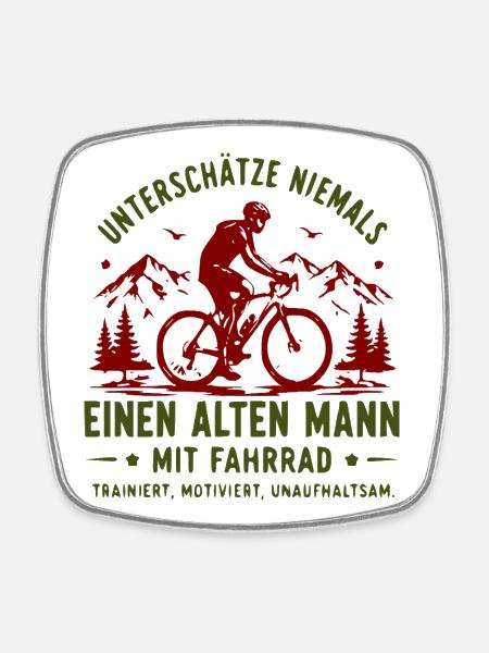 Unterschätze niemals alten Mann am Fahrrad - Viereckiger Kühlschrankmagnet - Weiß