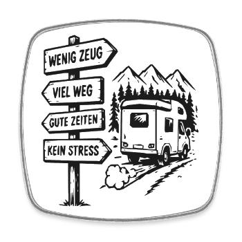 Wenig Zeug Viel Weg Gute Zeiten - Viereckiger Kühlschrankmagnet - Weiß - Vorne