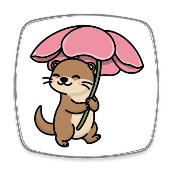 Loutre sous la pluie sous champignon - Magnet carré - blanc - Devant