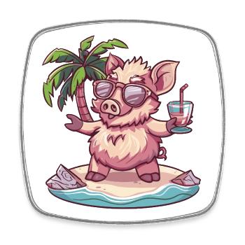 Cochon Été Sanglier - Magnet carré - blanc - Devant