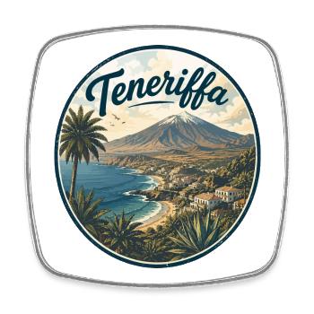 Teneriffa Retro Küstenpanorama - Viereckiger Kühlschrankmagnet - Weiß - Vorne